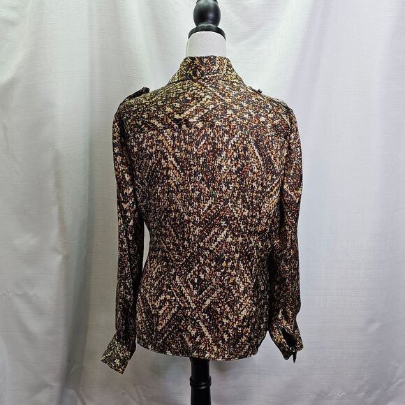 Jones New York Brown Print Satin Wrap Blouse Size Large - Picture 11 of 11